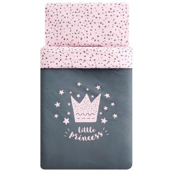 Set 3 Piezas Funda Nórdica Con Relleno + Funda Almohada + Protector Maxi 120x150 Cm Little Crown Rosa Pekebaby