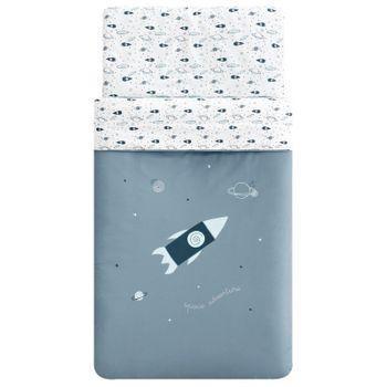 Set 3 Piezas Funda Nórdica Con Relleno + Funda Almohada + Protector Maxi 120x150 Cm Space Adventure Pekebaby