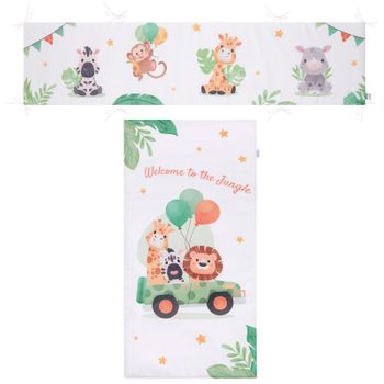 Set 3 Piezas Funda Nórdica Con Relleno + Funda Almohada + Protector Cuna 100x135 Cm Jungle Pekebaby