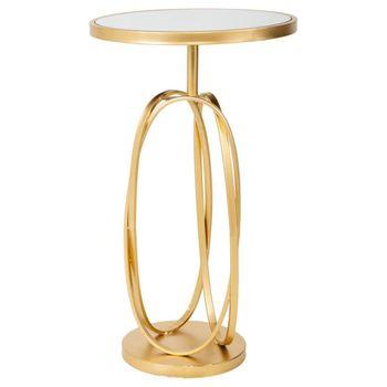 Mesa Auxiliar De Metal Dorado Con Superficie De Cristal D35,5x61