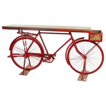 Recibidor Bicicleta Rojo De Madera Y Metal 198x50x90