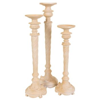 Set 3 Candelabros De Resina Tallada Blancos