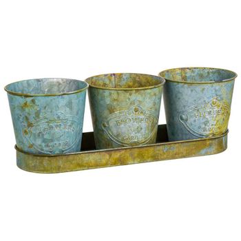 3 Cubos De Metal Y Bandeja Tray Verdes