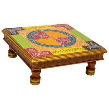 Mesa Auxiliar De Madera Pintado A Mano Amarillo