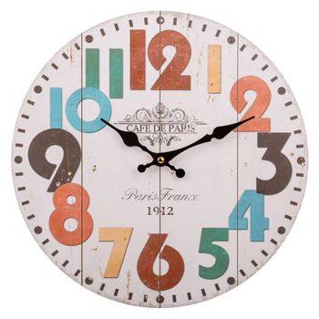 Reloj De Pared De Madera Blanco D34x2