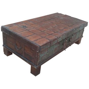 Mesa Baul De Centro De Madera Acabado Artesanal Marron