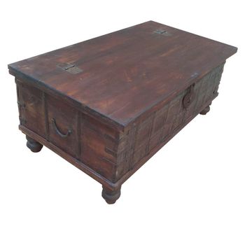 Mesa Baul De Centro De Madera Acabado Artesanal Marron