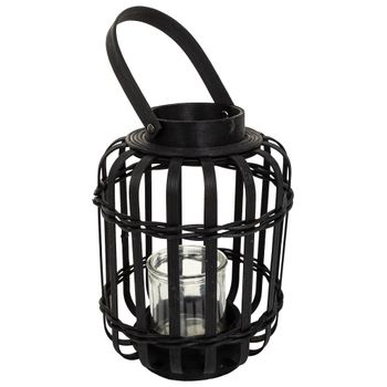 Farol Portavelas De Bambú Negro D17x25