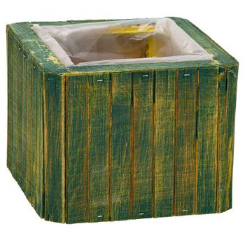 Cesto Cuadrado De Madera Verde 14.5x14.5x11