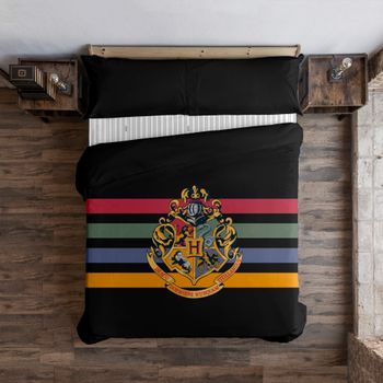 Funda Nórdica Con Botones 100% Algodón Hogwarts Black / 180x220 Cm