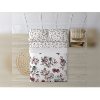 Sábana Encimera 100% Algodón En Blanco Con Estampado De Flores