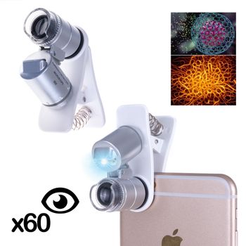 60x Zoom Digital Mobile Phone Dam Microscope Magnifier With Flash Light 8x5x4 Cm. Color: Gris