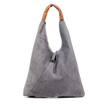 Firenze Artegiani Agnana Bolso Shopper Mujer. Piel Auténtica Gamuza Y Dollaro. Fabricado En Italia 36x10x30 Cm. Color: Gris Azulado