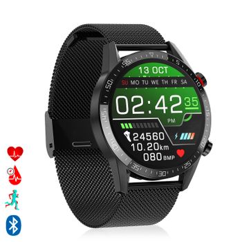 Smartwatch Dam L13 Pulsera De Metal Con Modo Multideportivo, Monitor Cardiaco, Tensión Y O2 En Sangre 4,6x1,2x5,3 Cm. Color: Negro