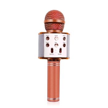Micrófono Karaoke Multifunción Damcon  Altavoz Incorporado 7,5x7,5x22,3 Cm. Color: Oro Rosa