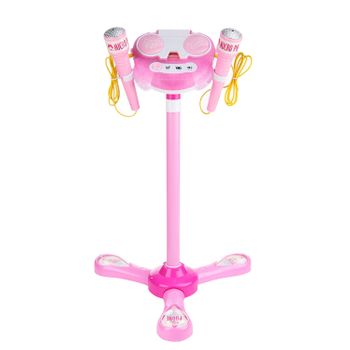 Kit Karaoke Infantil Dam Con 2 Micrófonos Y Stand Soporte 28x28x90 Cm. Color: Rosa