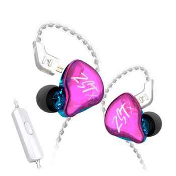 Auriculares Híbridos In-ear Dam  Kz Zst X De Alta Fidelidad. 1 Controlador De Armadura Balanceada + 1 Controlador Dinámico. Cable Con Micro, Conexión Jack 3,5mm. 2,3x2,4x2,2 Cm. Color: Fucsia