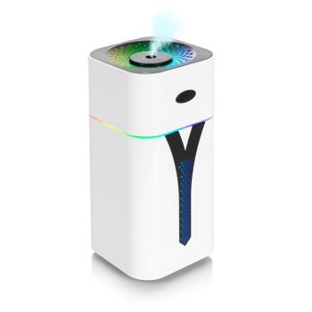 Humidificador Damkst08 De 420ml Con Luz Led Multicolor Ambiental. Función Esterilización, Compatible Con Hidroalcohol. 2 Intensidades De Nebulización. 8x8x18,2 Cm. Color: Blanco