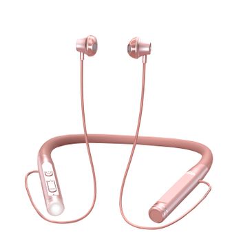 Auriculares Damk12  Sport Con Banda De Cuello. Cascos Magnéticos Bluetooth 5.2, Luz Led, 15 Horas De Batería. 14x2,2x16,5 Cm. Color: Oro Rosa