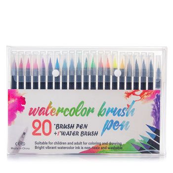 Set De  20+1  Rotuladores Dam Con Punta De Pincel Acuarelables Con Pincel Mezclador De Agua. Pinceles Premium  De Nylon Flexible Para Manga, Dibujos Y Caligrafía. 17,5x1,5x19,5 Cm. Color: Multicolor