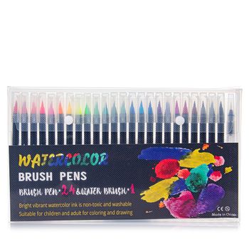 Set De  24+1  Rotuladores Dam Con Punta De Pincel Acuarelables Con Pincel Mezclador De Agua. Pinceles Premium  De Nylon Flexible Para Manga, Dibujos Y Caligrafía. 23x2x23 Cm. Color: Multicolor