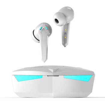 Auriculares Gaming Damp36  Tws, Bluetooth 5.2. Batería Hasta 5 Horas De Duración. Base De Carga Con Luces Led Rgb. Control Táctil. 8x4,6x2,5 Cm. Color: Blanco