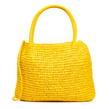 Bolso Shopper Iria Quintana Zuccarello En Rafia De Papel Trenzado. 47x8x37 Cm. Color: Amarillo