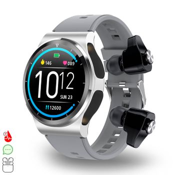 Smartwatch Dam  Gt69 Con Auriculares Bluetooth 5.0 Tws Integrados. Monitor De Tensión Y Oxígeno En Sangre; Modo Multideportivo. 4,6x4,6x1,5 Cm. Color: Plata