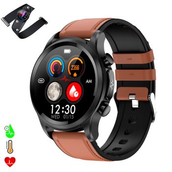 Smartwatch Dam E400 Con Detección De Glucosa En Sangre, Monitor De Tensión Y O2. Ecg Con Medición En Pecho. Correa De Cuero. 4,4x1,2x4,4 Cm. Color: Cuero