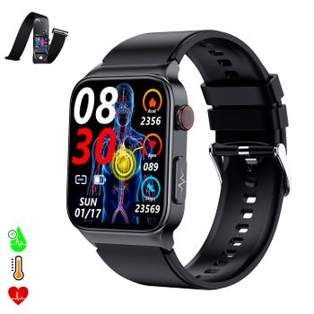 Smartwatch Dam E500 Con Detección De Glucosa En Sangre, Monitor De Tensión Y O2. Ecg Con Medición En Pecho. Pantalla De 1,8. 4,4x1,2x3,5 Cm. Color: Negro