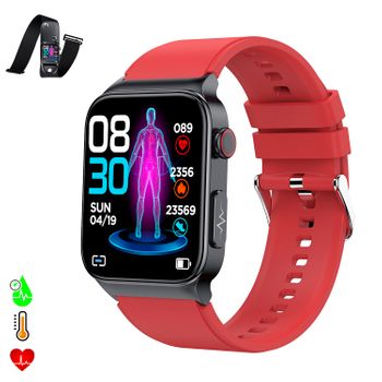 Smartwatch Dam E500 Con Detección De Glucosa En Sangre, Monitor De Tensión Y O2. Ecg Con Medición En Pecho. Pantalla De 1,8. 4,4x1,2x3,5 Cm. Color: Rojo