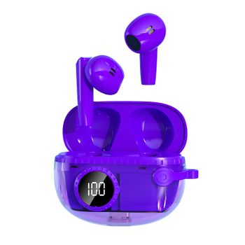 Auriculares Dam Tws M25 Con Modo Música Y Modo Gaming De Baja Latencia, Pantalla Indicadora De Carga. Base De Carga 300 Mah. 6x2,5x4,5 Cm. Color: Morado