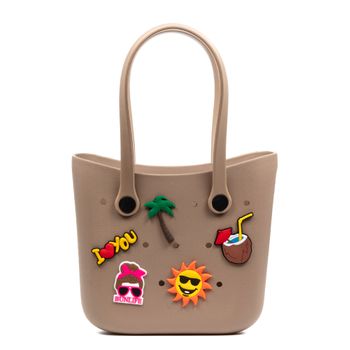 Libelulla Villapoma Bolso Shopper De Playa , De Goma Eva Con Asas Largas Y Charm Decorativos 34x10x28 Cm. Color: Caqui