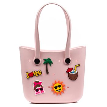Bolso Shopper De Playa Libelulla Villapoma, De Goma Eva Con Asas Largas Y Charm Decorativos 34x10x28 Cm. Color: Rosa Claro