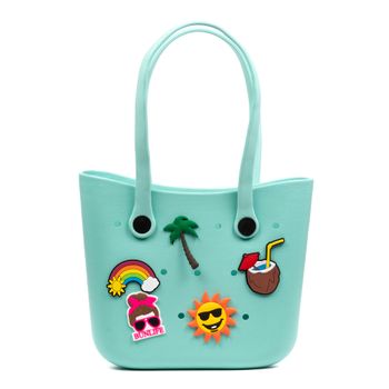 Bolso Shopper De Playa Libelulla Villapoma, De Goma Eva Con Asas Largas Y Charm Decorativos 34x10x28 Cm. Color: Verde Menta