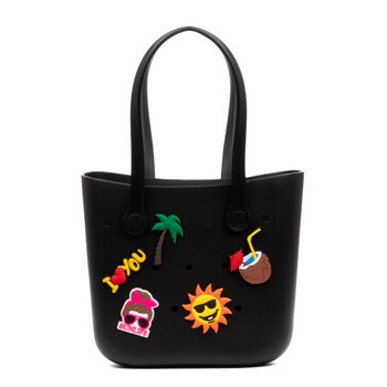 Bolso Shopper De Playa Libelulla Villapoma,  De Goma Eva Con Asas Largas Y Charm Decorativos 34x10x28 Cm. Color: Negro
