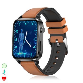 Smartwatch Dam F100 Con Terapia De Salud Con Láser De Doble Sonda. Monitor De O2, Tensión Y Termómetro. Varios Modos Deportivos. Correa Cuero. 3,7x1,1x4,2 Cm. Color: Cuero