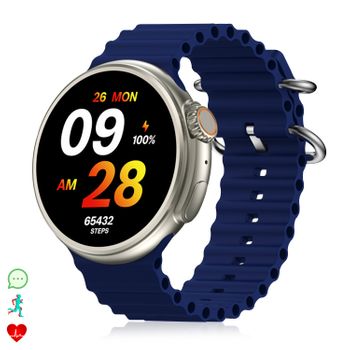 Smartwatch Dam Z78 Ultra Con Corona Multifunción Inteligente, Widgets Personalizables, Acceso Directo A Siri. Termómetro, O2 Y Tensión. 5,2x1,2x5 Cm. Color: Azul Oscuro