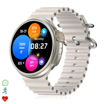 Smartwatch Dam Z78 Ultra Con Corona Multifunción Inteligente, Widgets Personalizables, Acceso Directo A Siri. Termómetro, O2 Y Tensión. 5,2x1,2x5 Cm. Color: Blanco Roto
