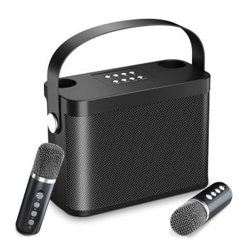 Kit De Karaoke Dam Con  Altavoz Bluetooth Y 2 Micrófonos. 10w, Batería Incorporada. 24,3x10,5x17,2 Cm. Color: Negro