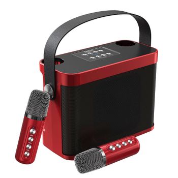 Kit De Karaoke Dam  Con Altavoz Bluetooth Y 2 Micrófonos. 10w, Batería Incorporada. 24,3x10,5x17,2 Cm. Color: Rojo