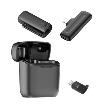 Micrófono Inalámbrico Portátil Dam J11 Clip. Incluye Micro Y Receptor. Para Smartphone, Cámaras Y Portátiles. Conexión Usb-c + Lightning. 6x2,2x5,5 Cm. Color: Negro