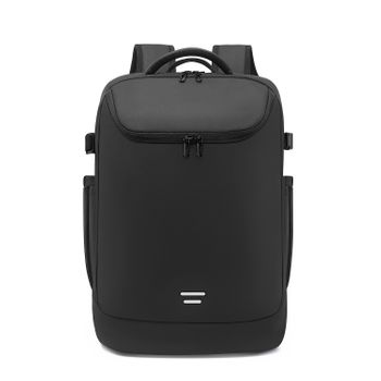 Mochila De 3 Compartimentos Dam Con Capa Impermeable, Bolsillo Porta Laptop 15,6". Adaptable A Trolley. 34x18x51 Cm. Color: Negro