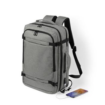 Mochila Cabina Dam  Multi Compartimento, Porta Laptop 17". Toma Usb Externa. Adaptable A Trolley. 32x20x46 Cm. Color: Gris