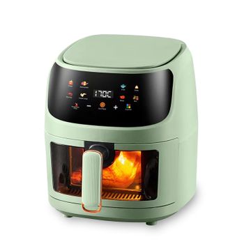 Freidora De Aire Dam Electronics, 8l, 1400w, Con Ventana, Panel Táctil, 8 Programas De Cocinado, Modos Manuales, Rejilla Antiadherente. 28x26x32 Cm. Color: Verde Claro