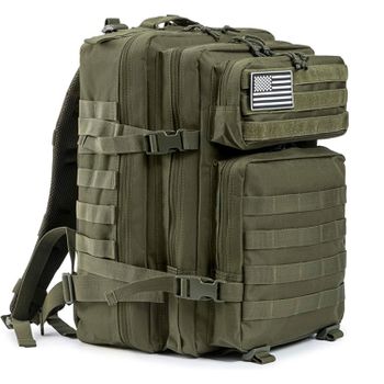 Mochila Táctica Militar Dam De 45 Litros Con Sistema Molle De Gran Capacidad E Impermeable. Perfecta Para Emergencias, Días De Caza, Senderismo Y Acampadas. 33x29x45 Cm. Color: Verde Militar