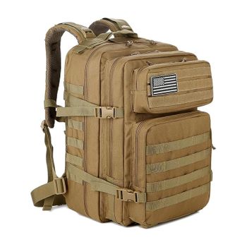 Mochila Táctica Militar Dam De 45 Litros Con Sistema Molle De Gran Capacidad E Impermeable. Perfecta Para Emergencias, Días De Caza, Senderismo Y Acampadas. 33x29x45 Cm. Color: Caqui