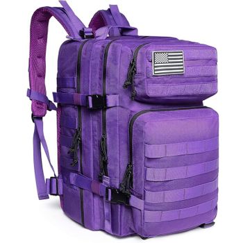 Mochila Táctica Militar Dam De 45 Litros Con Sistema Molle De Gran Capacidad E Impermeable. Perfecta Para Emergencias, Días De Caza, Senderismo Y Acampadas. 33x29x45 Cm. Color: Morado