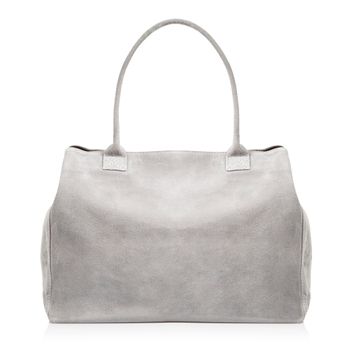 Bolso Shopper Firenze Artegiani Annagrazia Mujer.piel Auténtica Gamuza   Fabricado En Italia 40x20x30 Cm. Color: Gris Claro