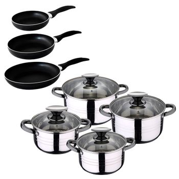 Batería De Cocina Con: Cacerolas 20x8.5 Y 24x10.5 Cm Con Tapas, Acero  Inoxidable, Inducción, Y Sartenes 16x4.0 , 20x5.0 , 28x6.0 Y Wok 28x8.0  Cms, Al con Ofertas en Carrefour